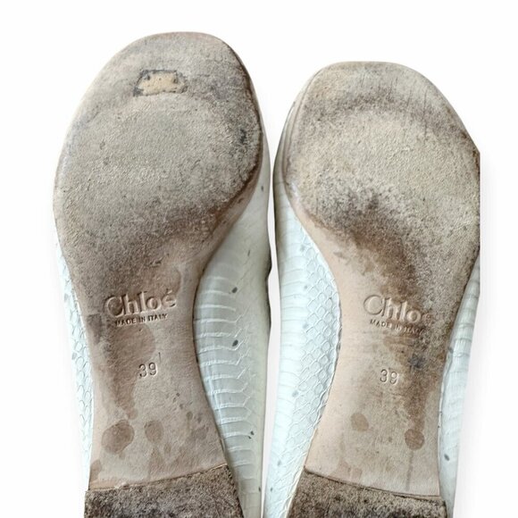Chloe Lauren Ballet Ballerina Flats, in white snake, Scalloped edge, Size 39 - Picture 10 of 11